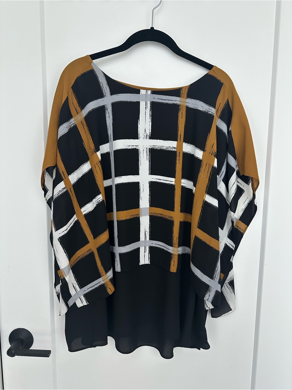 Alfani Woman 16W Abstract Plaid Poncho Blouse | Flowy Chiffon Top - Picture 6 of 6